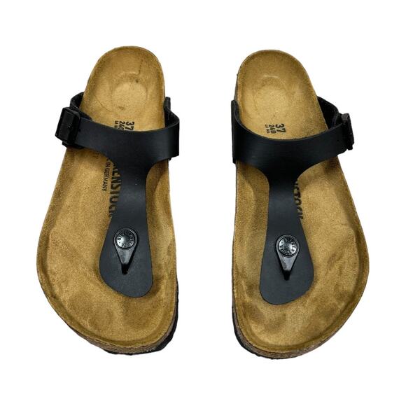 Birkenstock Gizeh Birko-Flor Black Sandals Women's 6 37 Cork Footbed Thong - Picture 1 of 8